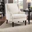 Rossana Accent Wing Armchair- Beige Polyester- Brown Wood- Nailhead