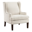 Rossana Accent Wing Armchair- Beige Polyester- Brown Wood- Nailhead
