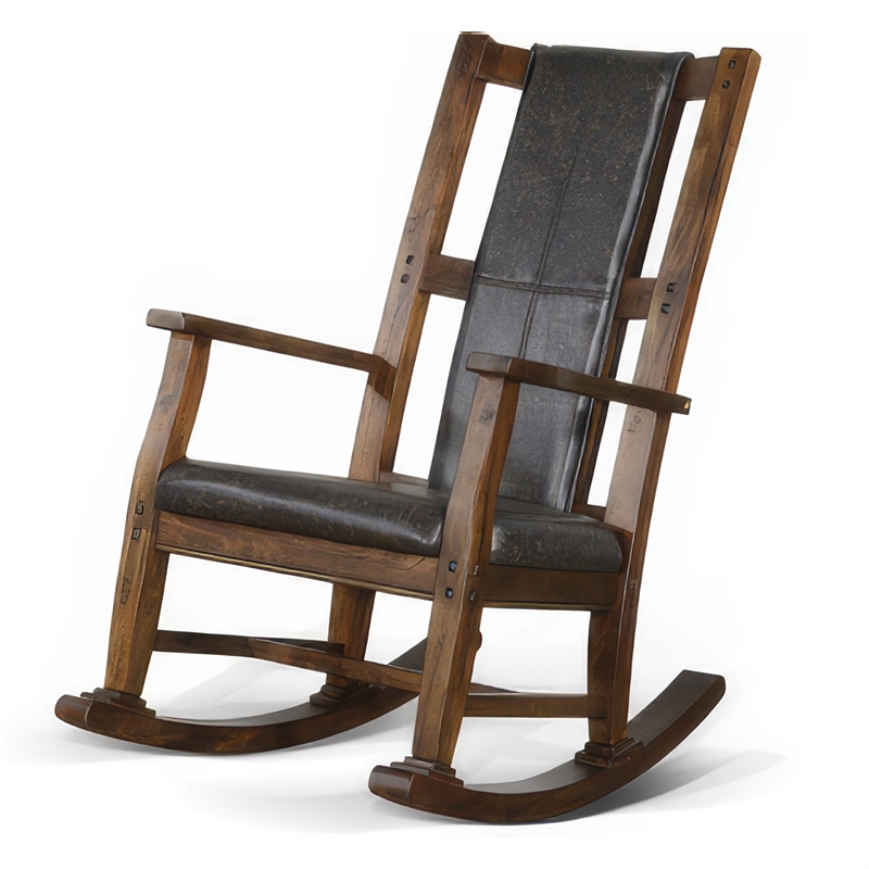 Jenne Rocking Chair- Faux Leather Seat and Back- Antique Dark Brown