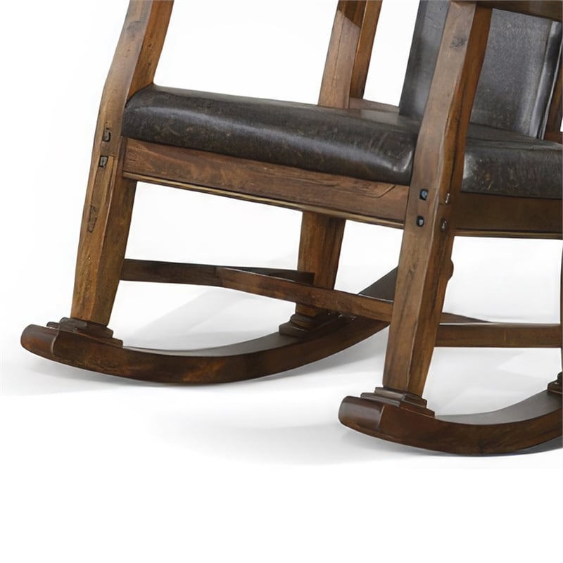Jenne Rocking Chair- Faux Leather Seat and Back- Antique Dark Brown