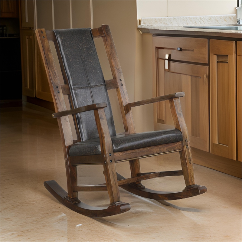 Jenne Rocking Chair- Faux Leather Seat and Back- Antique Dark Brown