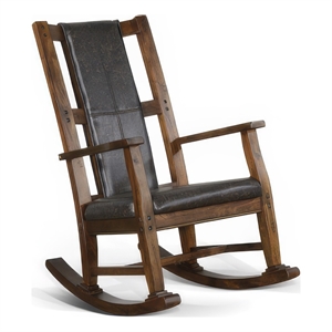 Jenne Rocking Chair- Faux Leather Seat and Back- Antique Dark Brown