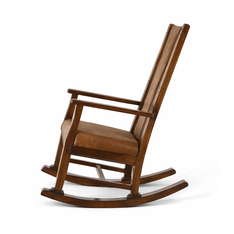 Odel Rocking Chair- Faux Leather Seat and Back- Dark Chocolate Brown