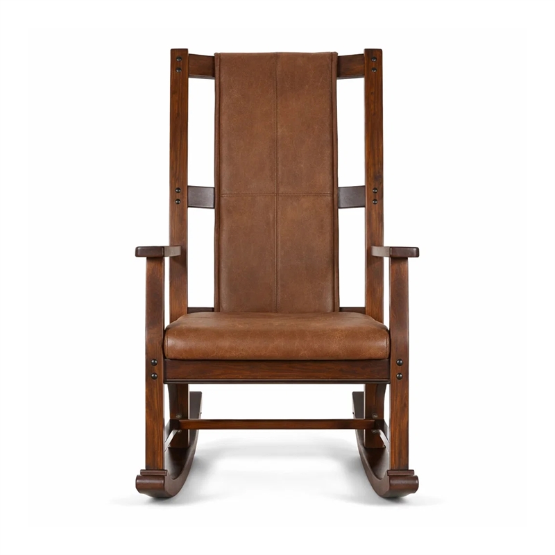 Odel Rocking Chair- Faux Leather Seat and Back- Dark Chocolate Brown