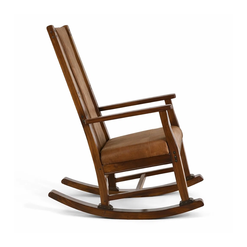 Odel Rocking Chair- Faux Leather Seat and Back- Dark Chocolate Brown