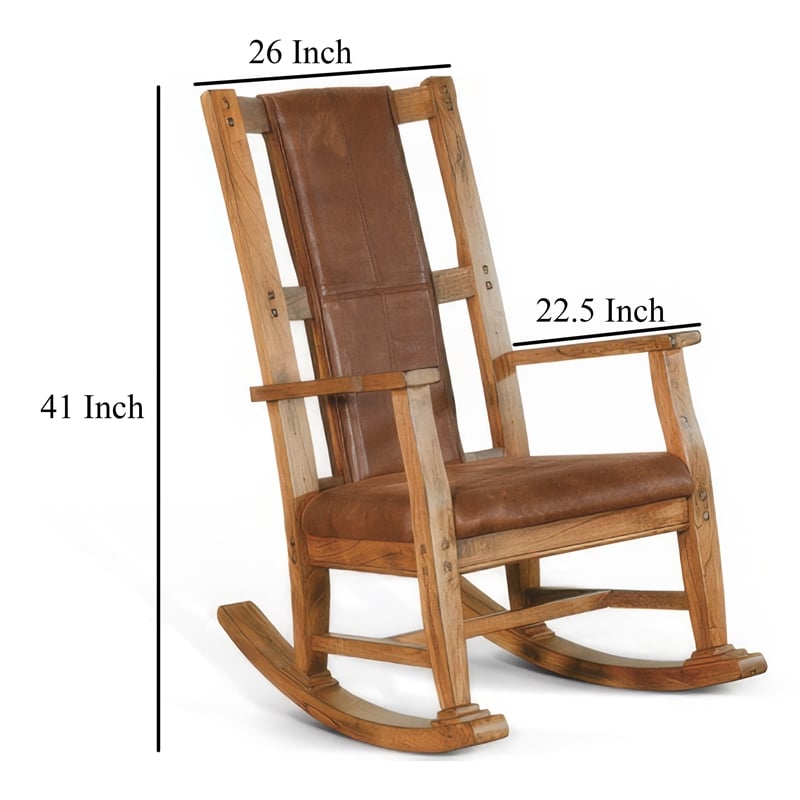 Marv Rocking Chair with Faux Leather Seat and Back- Rustic Oak Brown