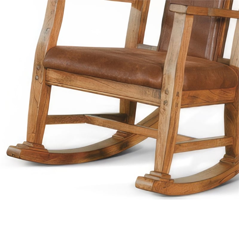 Marv Rocking Chair with Faux Leather Seat and Back- Rustic Oak Brown