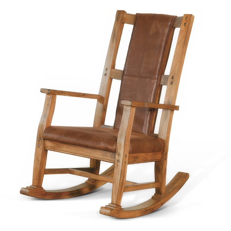 Marv Rocking Chair with Faux Leather Seat and Back- Rustic Oak Brown