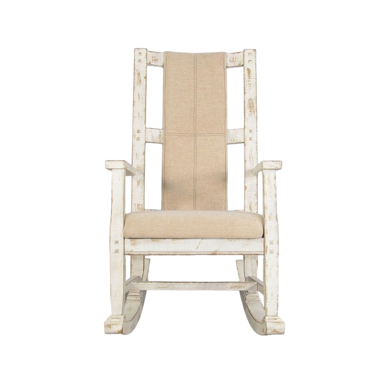 Rena Rocking Chair- Cushion Seat and Back- White Mahogany Mindy Wood
