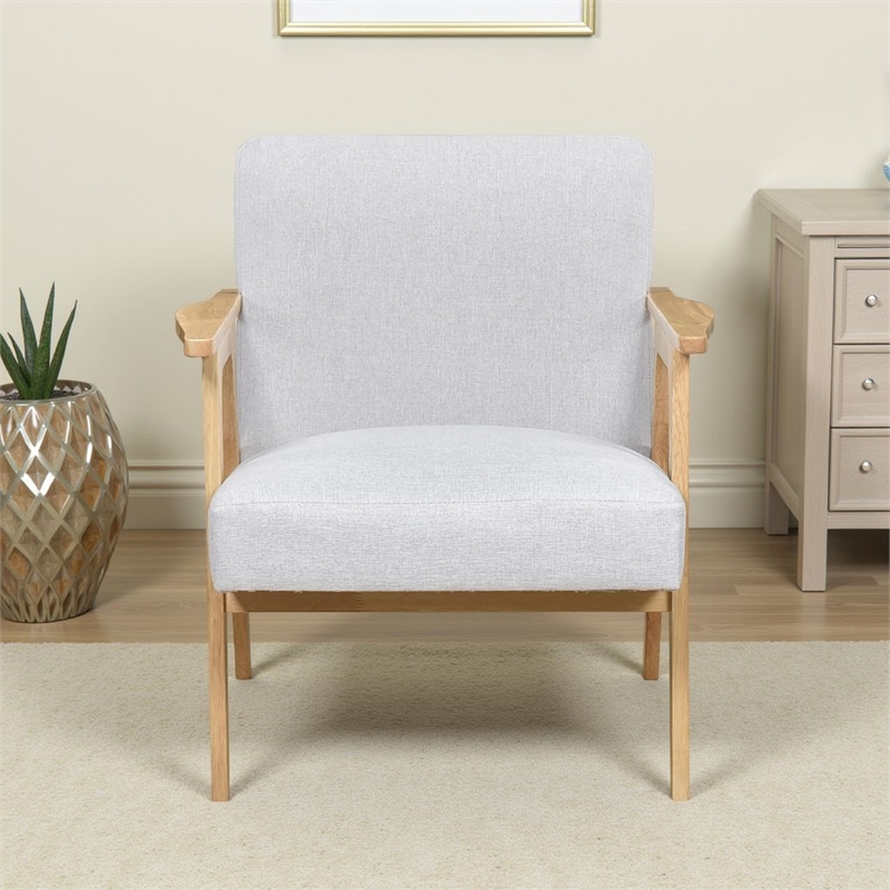 Cathy Accent Club Armchair- Soft Light Gray- Natural Brown Wood