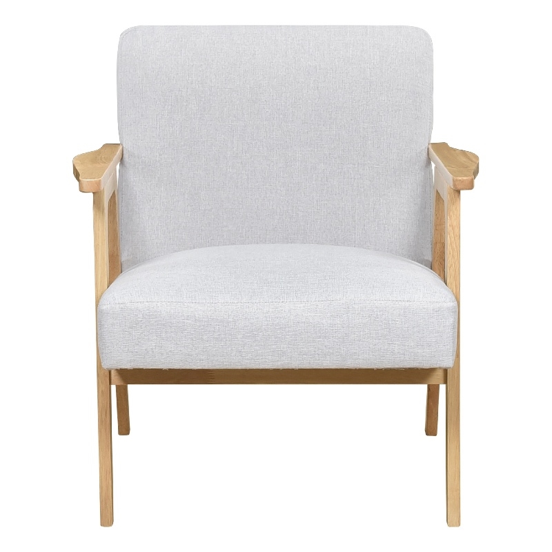 Cathy Accent Club Armchair- Soft Light Gray- Natural Brown Wood