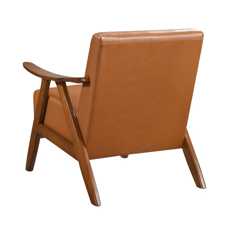 Indy Accent Club Armchair- Matte Brown Faux Leather- Solid Rubberwood