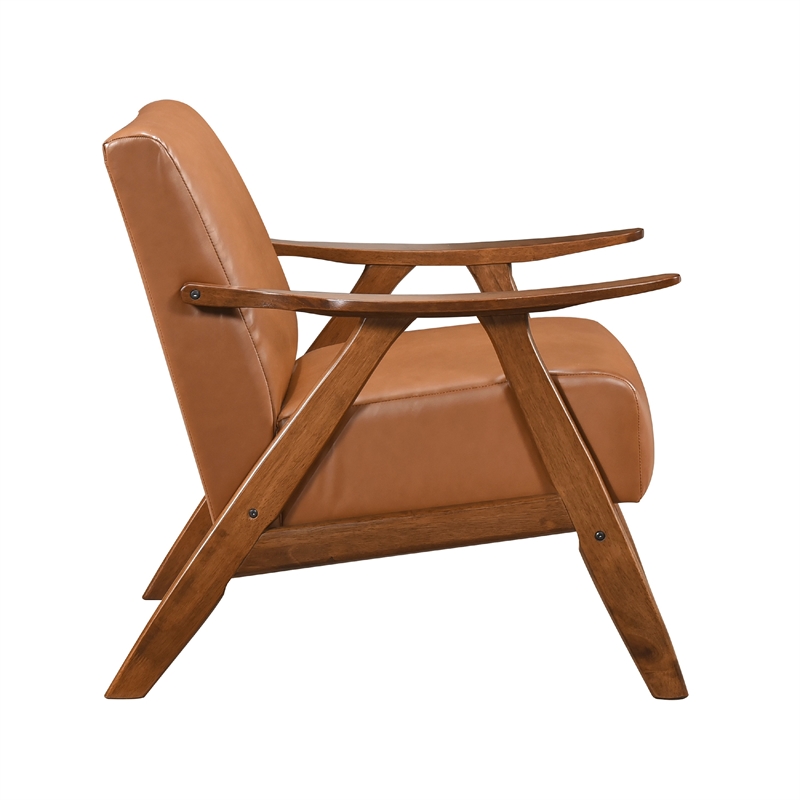 Indy Accent Club Armchair- Matte Brown Faux Leather- Solid Rubberwood