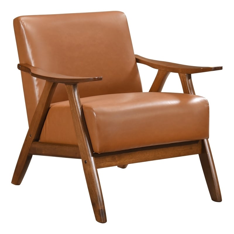 Indy Accent Club Armchair- Matte Brown Faux Leather- Solid Rubberwood