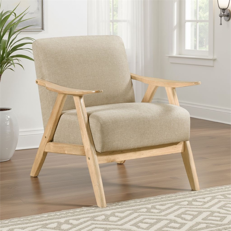 Indy Accent Club Armchair- Light Brown Textured- Solid Rubberwood