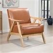 Indy Accent Club Armchair- Faux Leather- Natural Brown Solid Wood