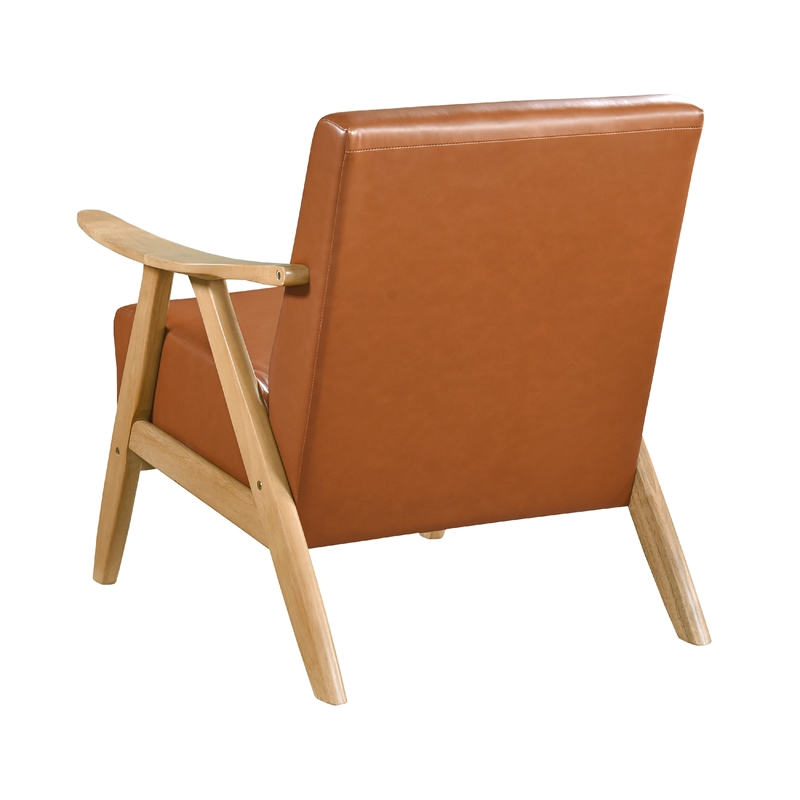 Indy Accent Club Armchair- Faux Leather- Natural Brown Solid Wood