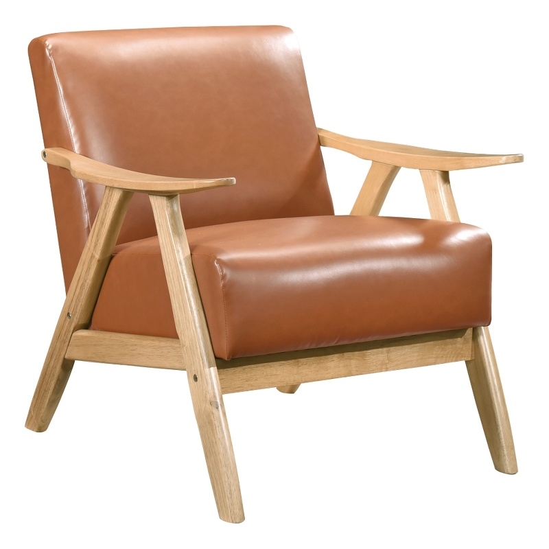 Indy Accent Club Armchair- Faux Leather- Natural Brown Solid Wood