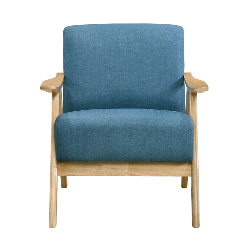 Indy Accent Club Armchair- Blue Textured- Solid Rubberwood Frame
