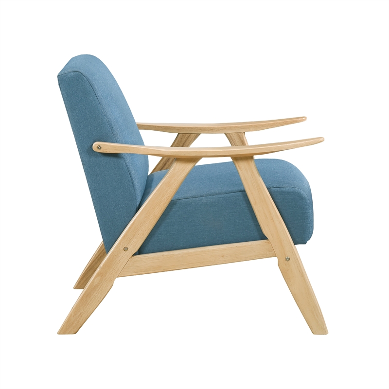 Indy Accent Club Armchair- Blue Textured- Solid Rubberwood Frame
