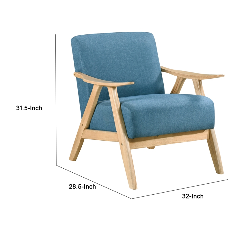 Indy Accent Club Armchair- Blue Textured- Solid Rubberwood Frame