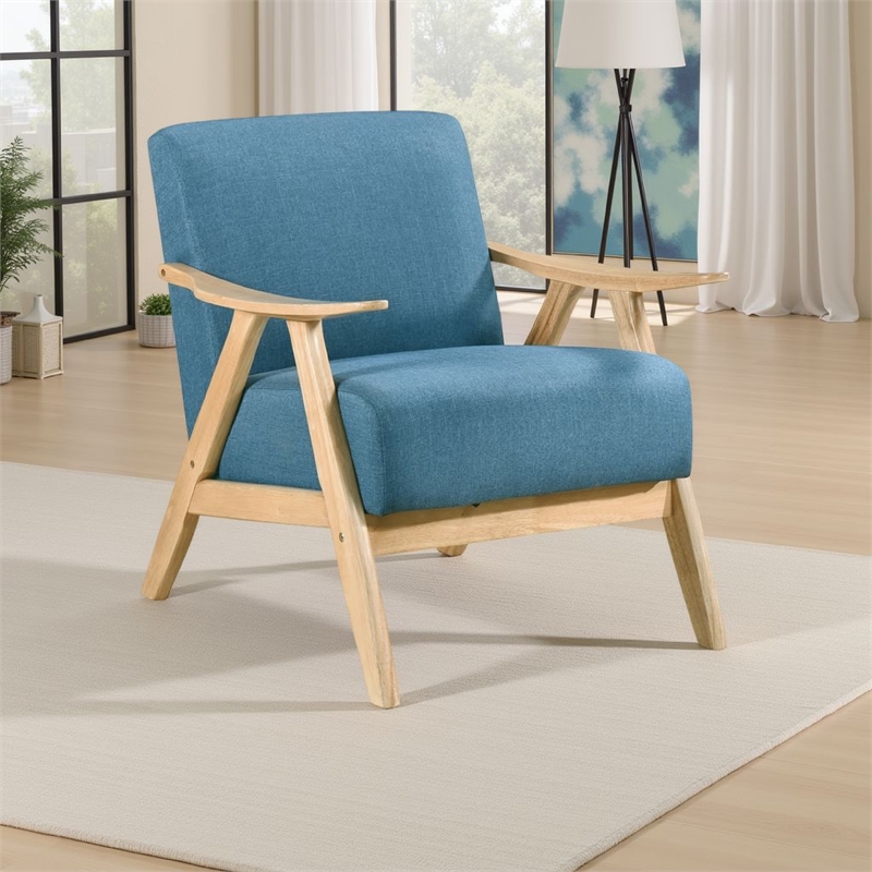 Indy Accent Club Armchair- Blue Textured- Solid Rubberwood Frame