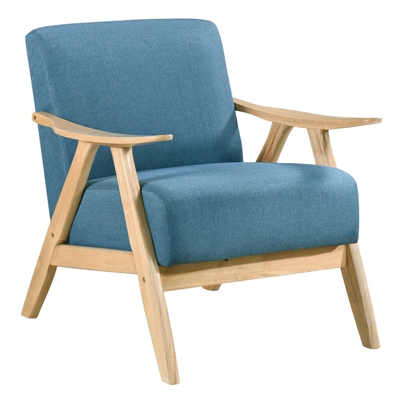 Indy Accent Club Armchair- Blue Textured- Solid Rubberwood Frame