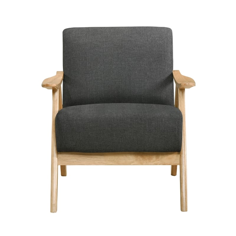 Indy Accent Club Armchair- Dark Gray Textured- Solid Rubberwood Frame