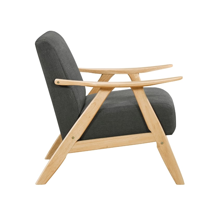 Indy Accent Club Armchair- Dark Gray Textured- Solid Rubberwood Frame