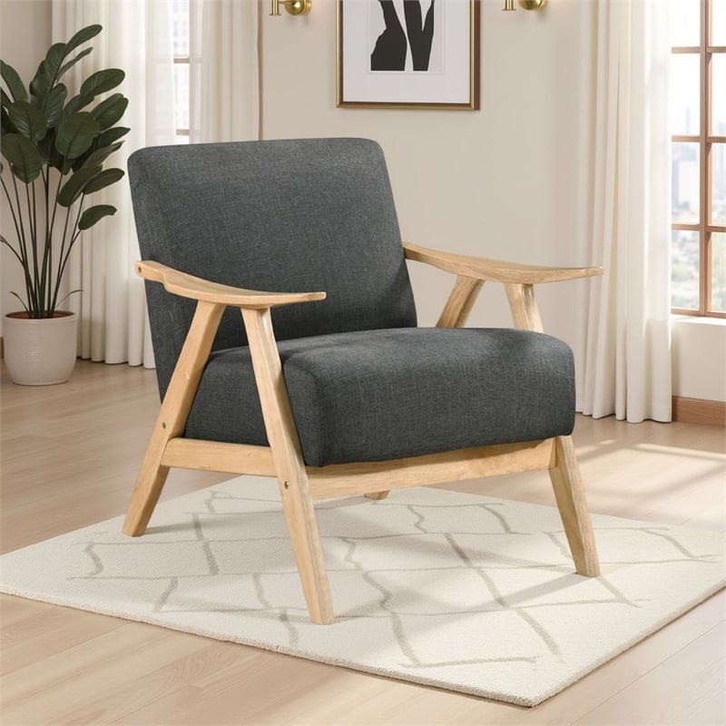 Indy Accent Club Armchair- Dark Gray Textured- Solid Rubberwood Frame