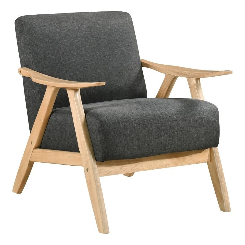 Indy Accent Club Armchair- Dark Gray Textured- Solid Rubberwood Frame