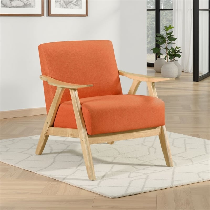 Indy Accent Club Armchair- Orange Textured- Solid Rubberwood Frame