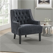 Daisie Accent Armchair- Button Tufted Black Chenille- Solid Wood