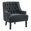 Daisie Accent Armchair- Button Tufted Black Chenille- Solid Wood