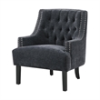 Daisie Accent Armchair- Button Tufted Black Chenille- Solid Wood