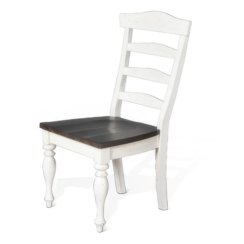 Orso Set of 2 Dining Chairs- Ladderback Design- White and Dark Brown Mindi Wood