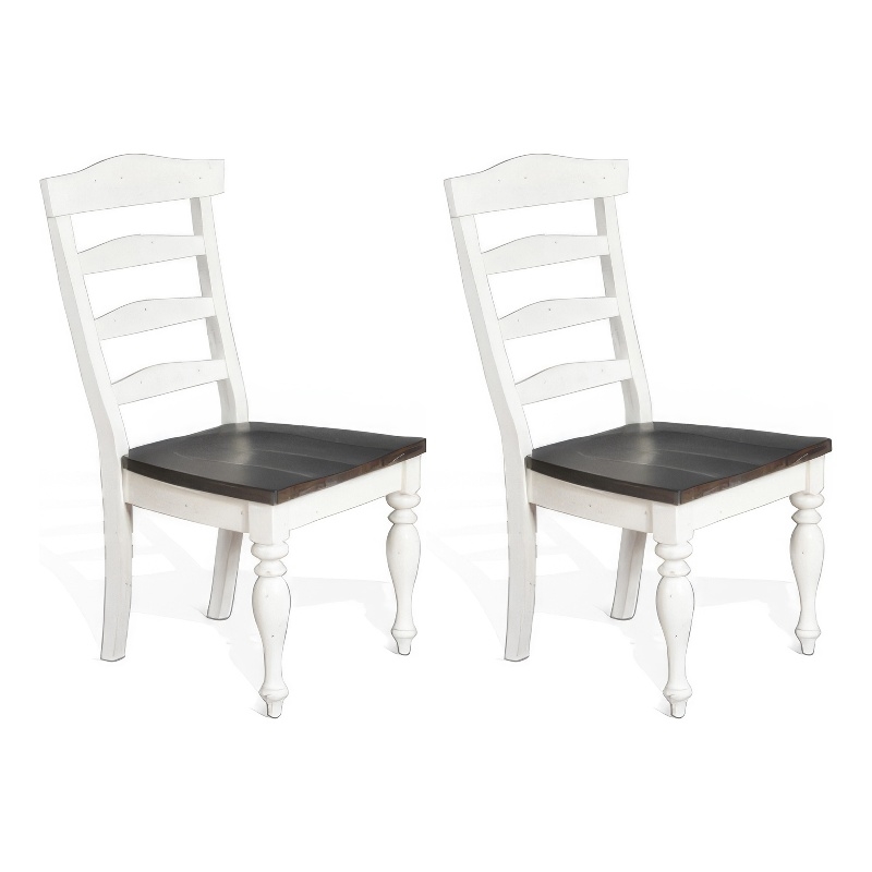 Orso Set of 2 Dining Chairs- Ladderback Design- White and Dark Brown Mindi Wood