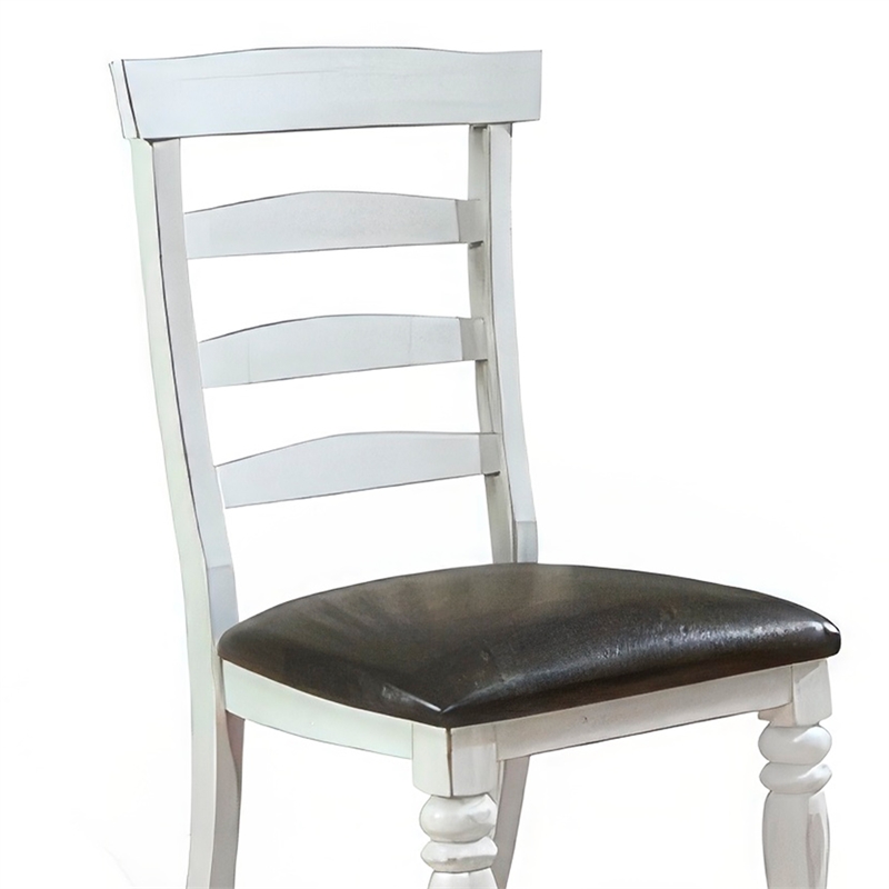 Orso Dining Chair- Set of 2- Ladderback Design- White- Brown Mindi Wood