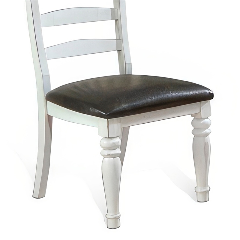 Orso Dining Chair- Set of 2- Ladderback Design- White- Brown Mindi Wood
