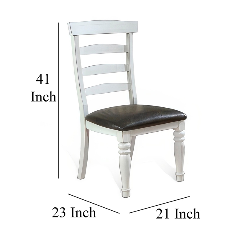 Orso Dining Chair- Set of 2- Ladderback Design- White- Brown Mindi Wood