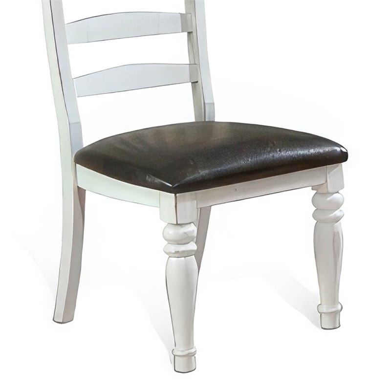 Orso Dining Chair- Set of 2- Ladderback Design- White- Brown Mindi Wood