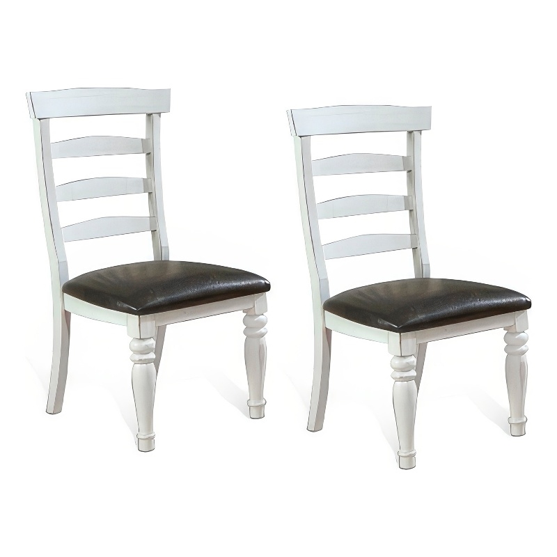 Orso Dining Chair- Set of 2- Ladderback Design- White- Brown Mindi Wood