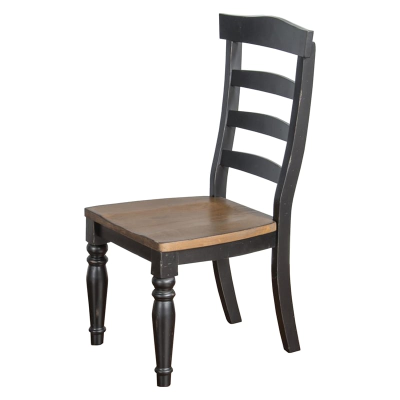 Barb Dining Chair- Set of 2- Ladderback- Black and Brown Poplar Wood Turned Legs