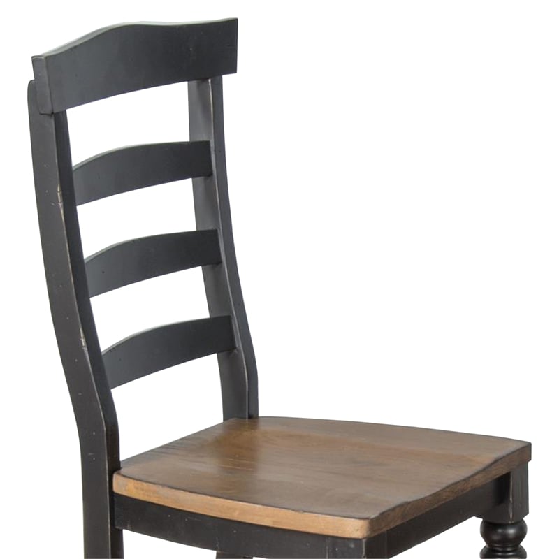 Barb Dining Chair- Set of 2- Ladderback- Black and Brown Poplar Wood Turned Legs
