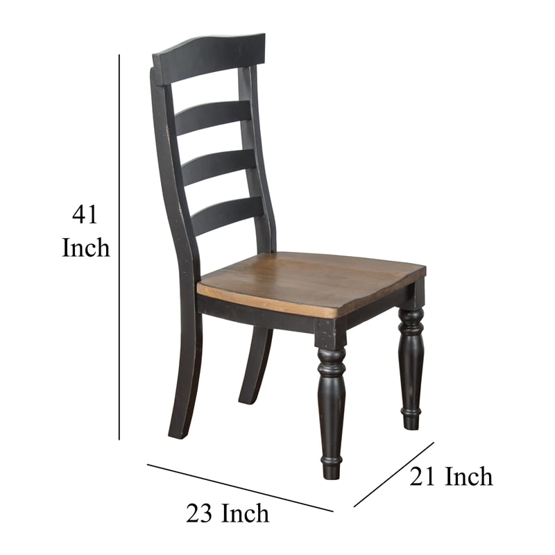 Barb Dining Chair- Set of 2- Ladderback- Black and Brown Poplar Wood Turned Legs