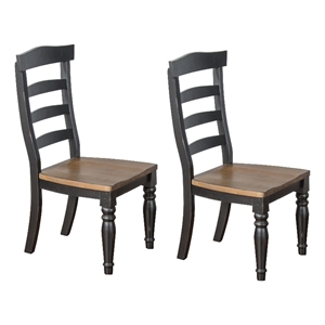 Barb Dining Chair- Set of 2- Ladderback- Black and Brown Poplar Wood Turned Legs