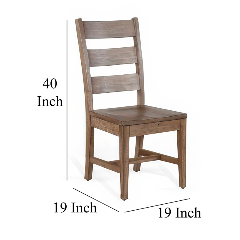 Yael Dining Chair Set of 2- Ladderback Design- Light Brown Wood