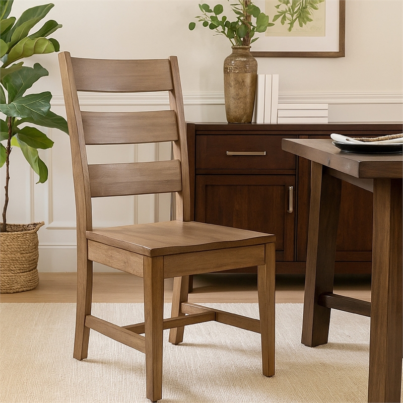 Yael Dining Chair Set of 2- Ladderback Design- Light Brown Wood