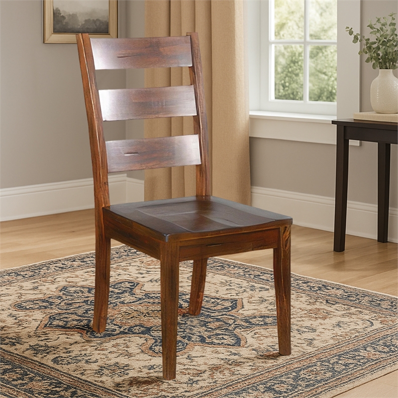 Reggie Dining Chair Set of 2- Ladderback- Dark Brown Mahogany Wood