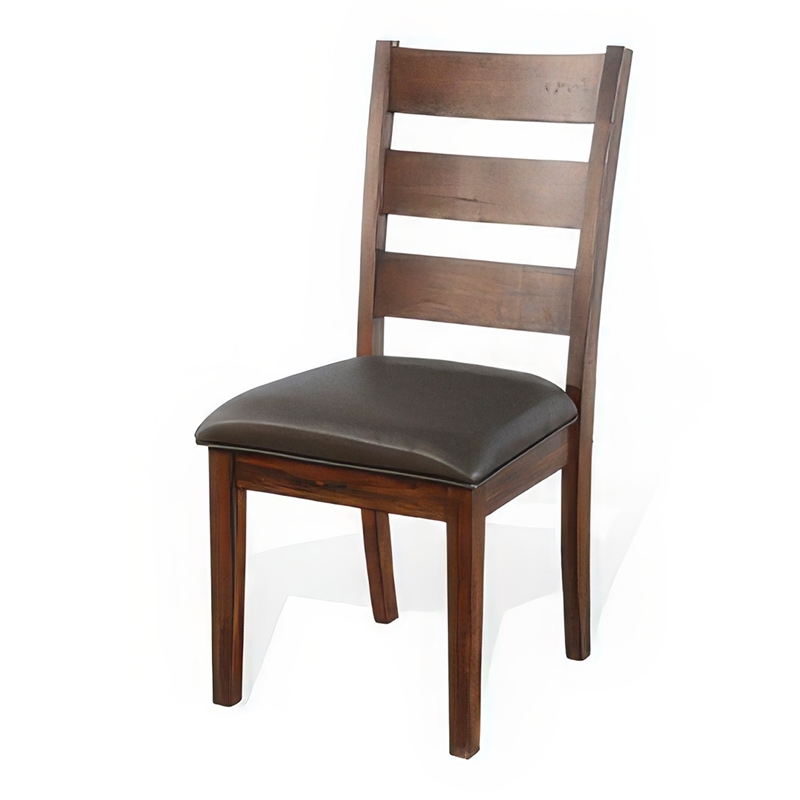 Reggie Dining Chair Set of 2- Ladderback- Dark Gray Faux Leather Brown